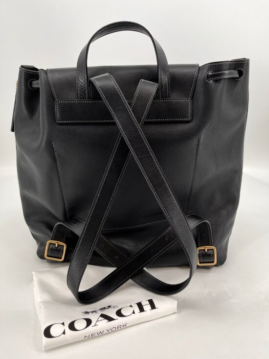 Coach Crosby Leather Backpack Black Drawstring Flap Gold Logo Snap Pockets main image 11